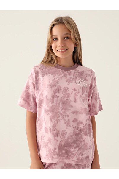 Kappa تي شيرت بناتي مطلي باللون الوردي البودرة