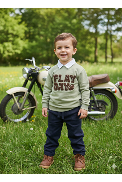 tinytrends Erkek Bebek&Çocuk Play Day %100 Pamuk Gömlek Sweatshirt Pantolon 3...