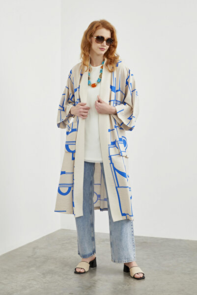 Zühre Geometrik Desenli Cep Detaylı Giy Çık Bej/Saks 0160