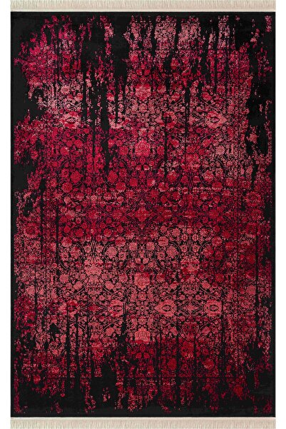 Karmen Halı Diamente DM004J Siyah Kırmızı Modern Klasik Desen 100 Tarak Bambu...