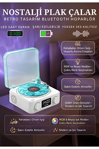 nextbuy Nostalji Plak Çalar Bluetooth Hoparlör 3d Ses Dalgası Çalar Saat Retr...