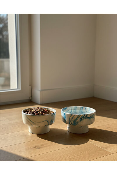 ARKHERA 2'Li set Seramik Yüksek Kedi ve Köpek Mama Su Kabı