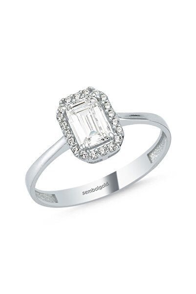 Sembol Gold Baget Beyaz Altın Tektaş Yüzük 0.60 Karat