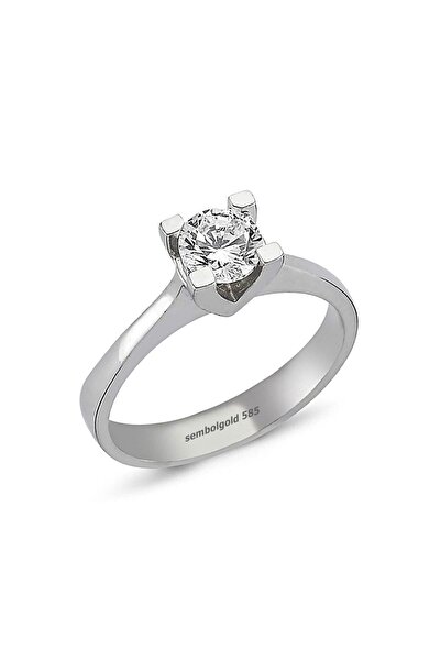 Sembol Gold Beyaz Altın Tektaş Yüzük Evlilik Teklifi Yüzük