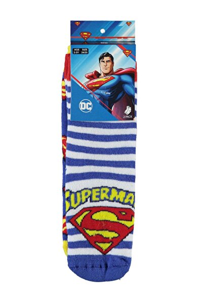 Superman Süperman Erkek Çocuk 2'li Havlu Çorap 2-12 Yaş Sarı