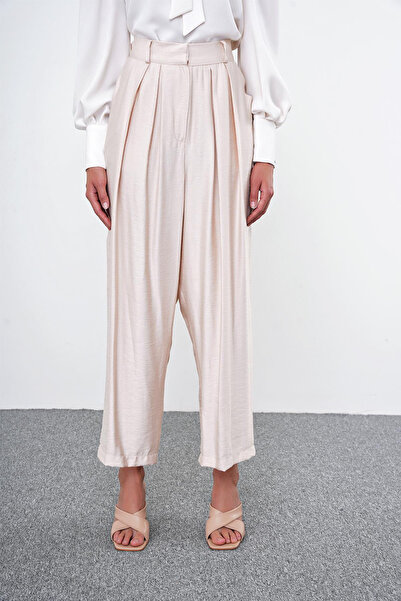 Zühre بنطلون شالوار بيج مطوي 0187