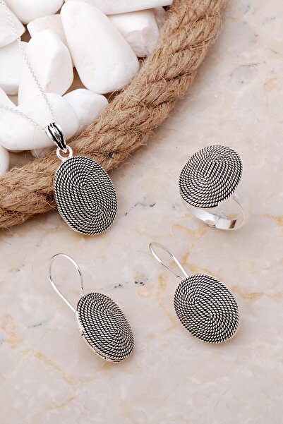 Sümer Telkari Burgu Telkari Elişi Gümüş Oval Set 2559