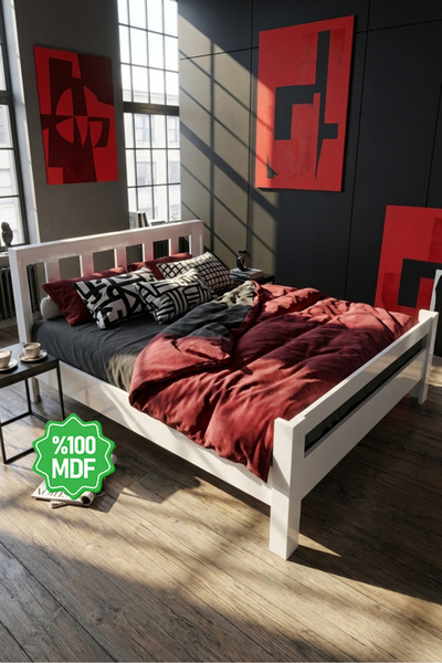 Ninnimo Still 160x200 Yatak Uyumlu Çift Kişilik Mdf Beyaz Karyola MSÇY-1, 160...