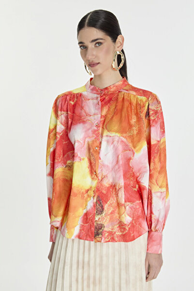 Zühre Съдия Колар Модел Оливковозелена риза Оранжева блуза/риза 0082