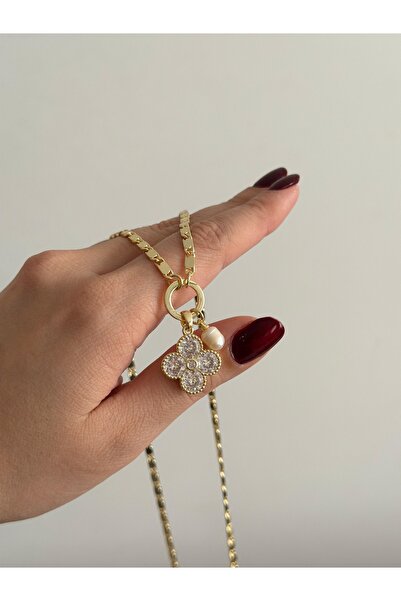 Charmist Çelik özel koleksiyon zirkon uzun yonca kolye 60 cm