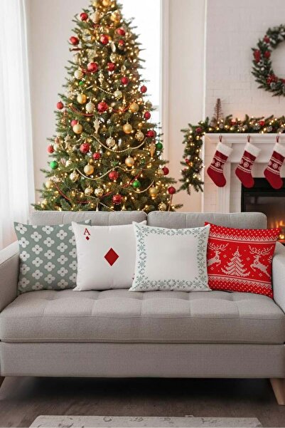 Markaev Yılbaşı Christmas Temalı 4'lü Kırlent Kılıfı 1042