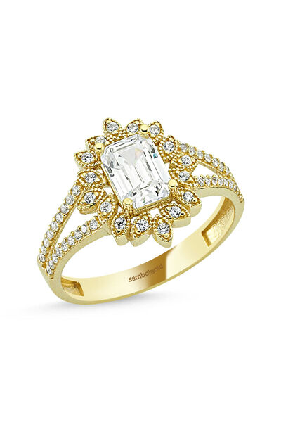 Sembol Gold Baget Yüzük Altın Çiçek Tasarım 0,50 Karat