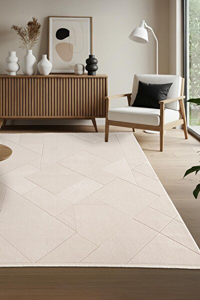 Karmen Halı Leon LN002W Beyaz Halı Modern Desen Pamuk Taban Akrilik Tozuaz Sa...