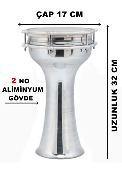 Piarro 2 Numara Alüminyum Darbuka Yükseklik 32 cm Çap 17 cm