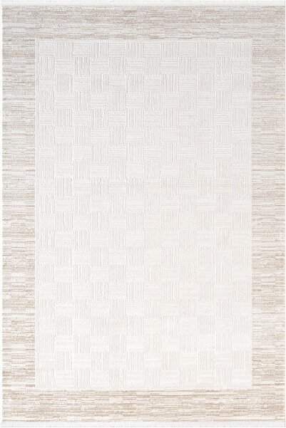 Karmen Halı Jade JD007B Bej Halı Modern Çerçeve Desenli Triko Akrilik Pamuk T...