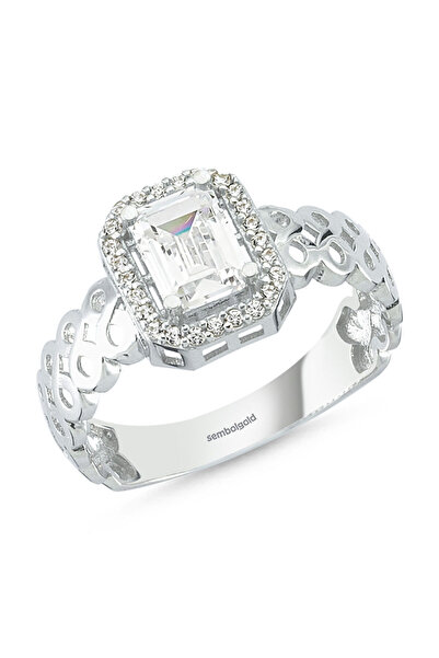 Sembol Gold Beyaz Altın Baget Yüzük Sonsuzluk Tasarım 0,77 Karat