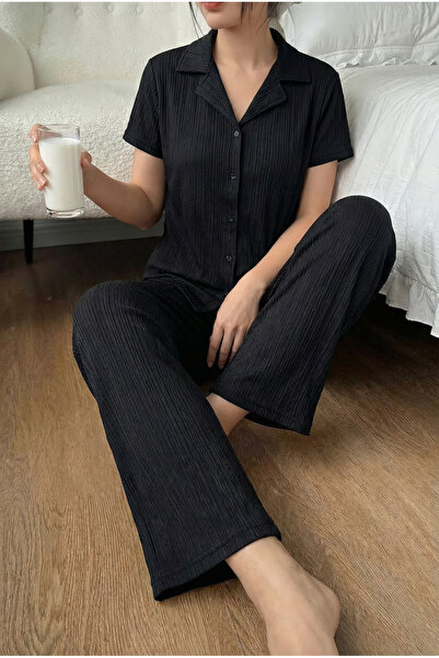 MİSSLALE Önden Düğmeli Pegasus Kısa Kollu Kadın Pijama Takımı