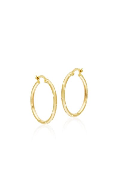 Sembol Gold 14 Ayar Altın Halka Küpe 2,5 cm Kalemli