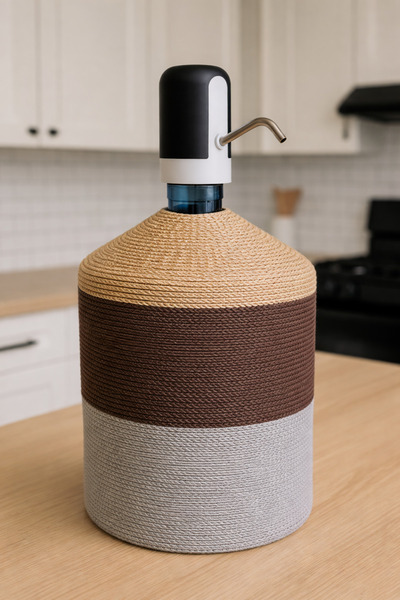 Efuliz Home غطاء زجاجة مياه بمظهر قش الجوت، غطاء أنيق وطبيعي لموزع المياه