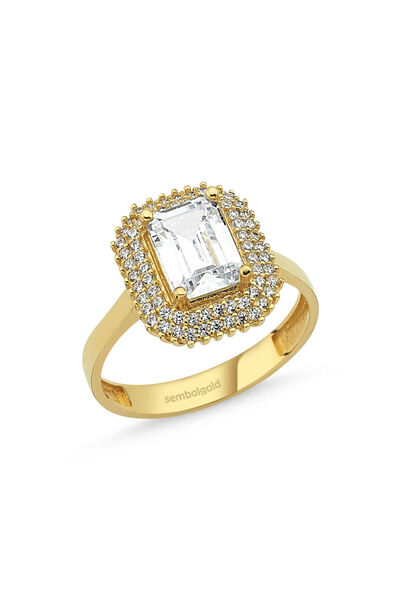 Sembol Gold Altın Baget Tektaş Yüzük 2,00 karat Zirconia