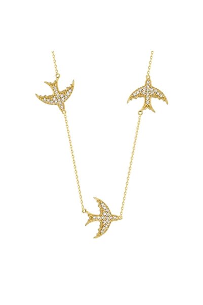 Sembol Gold Kırlangıç Altın Kolye 14K Gold Taşlı