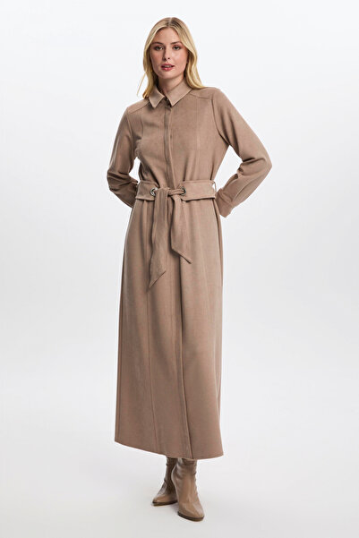 Zühre Rochie lungă cu guler tip cămașă și curea 0446