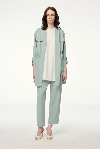 Zühre Cep Detaylı Üçlü Kombin Mint Takım 1212