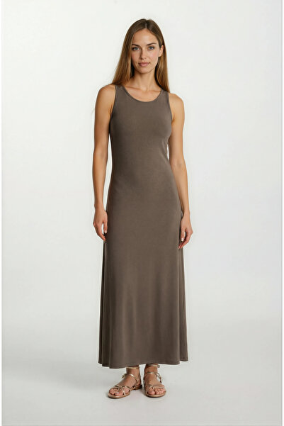 Spazio Delisa Yuvarlak Yaka Kolsuz Elbise HAKİ