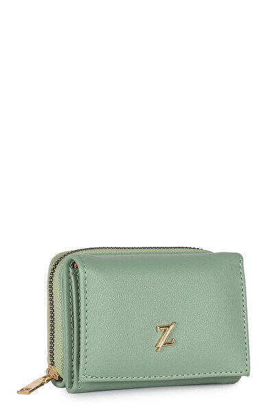 Zühre Water Green Mini Wallet with Snap Fastener and Zipper Detail Zc026
