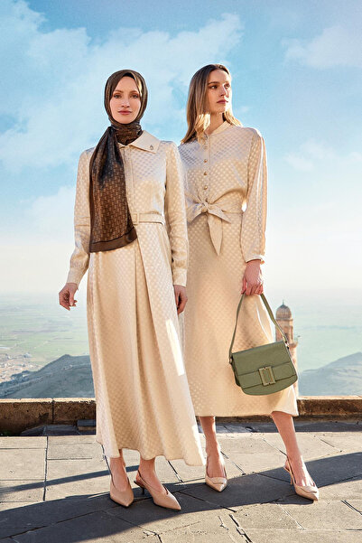 Zühre Φόρεμα Ζακάρ με Λεπτομέρεια Ζώνης και Πέτρες 0489