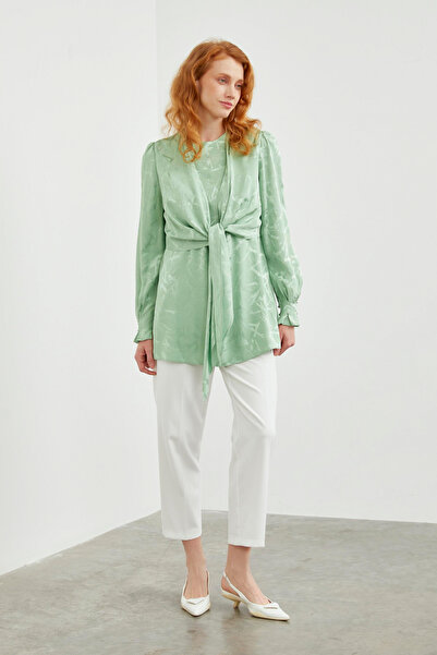 Zühre Desenli Uzun Kollu Mint Tunik 1493