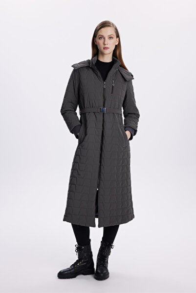 Zühre Kapüşonlu Fermuar Detaylı Kapitone Antrasit Mont 13672