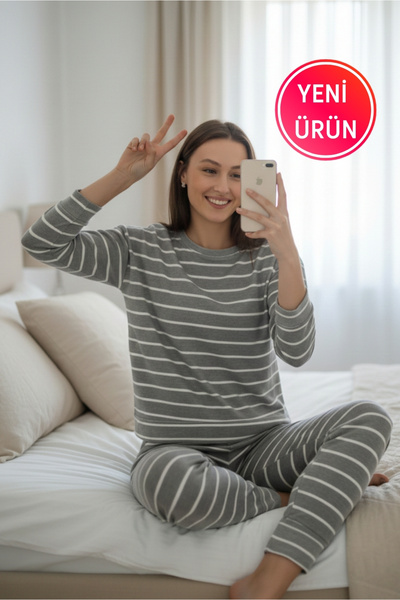 DOFİ Dofi Kadın Gri Flanel Polar Pijama Takımı – Sıcak ve Rahat