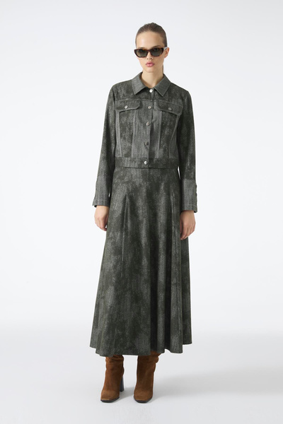 Zühre Shirt Collar Buttoned Jacket Skirt Double Khaki Suit 1705