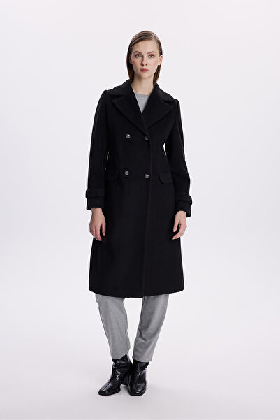 Zühre Palton lung negru cu guler dublu 13570