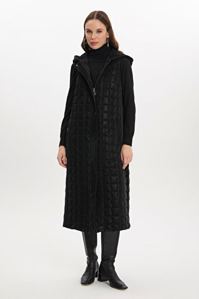 Zühre Kapüşonlu Üçlü Kapitone Mont Siyah 13692