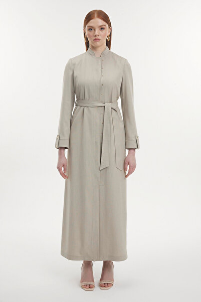 Zühre Hakim Yaka Kuşaklı Bej Pardesü 13804