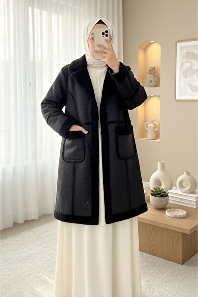 HİJABAYA Sa džepovima Koža Kaput sa Pliš kopčama unutra