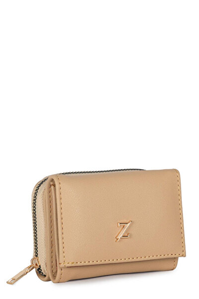 Zühre Nude Mini Wallet with Snap Fastener and Zipper Detail Zc026