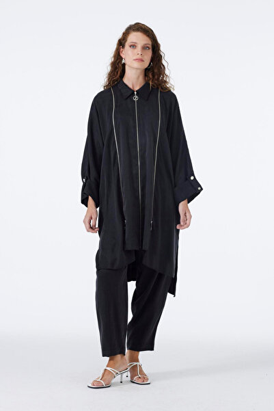 Zühre Gömlek Yaka Fermuar Ve Kol Detaylı Ikili Siyah Takım 1517
