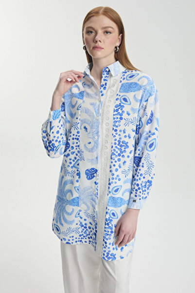 Zühre Синя туніка з візерунком і стрічками 1570