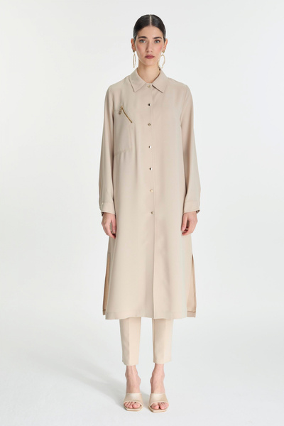 Zühre قميص بياقة وأزرار للإغلاق باللون البيج 0280