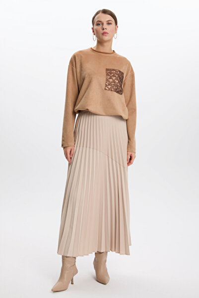 Zühre Kapitoneli Cep Detaylı Bej Tunik 1511