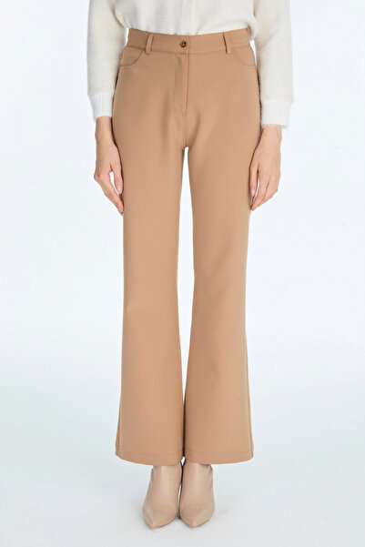 Zühre Yüksek Bel Düz Paça Camel Pantolon 0255
