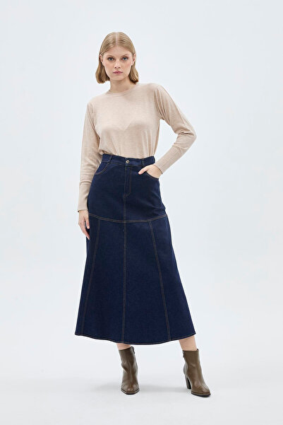 Zühre Fusta lungă din denim bleumarin cu buzunare 0173