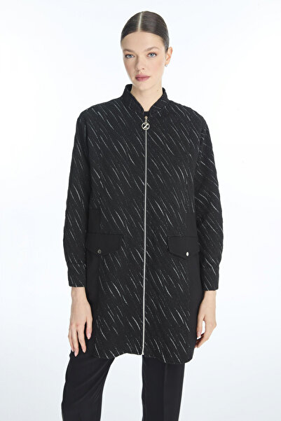 Zühre Costum negru dublu cu model și detaliu buzunar 1577