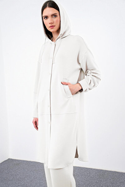 Zühre Comfort Hooded Chain Detailed Giy Çık Ecru 0204
