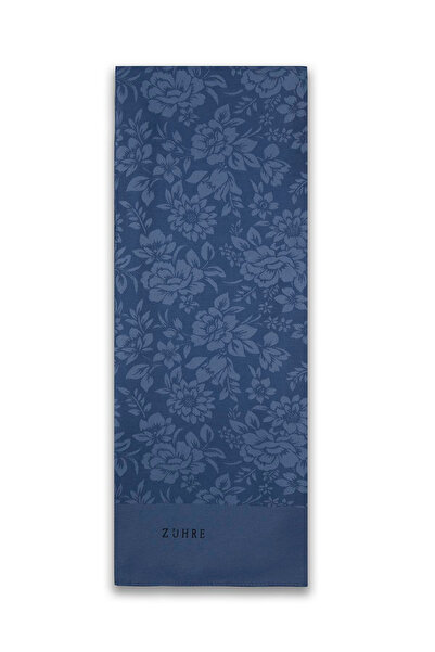 Zühre Çiçek Desenli Floş Indigo Şal 0025