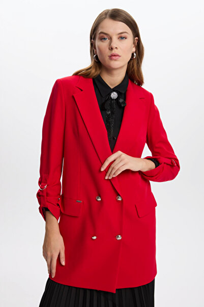 Zühre Kol Detaylı Uzun Kırmızı Ceket 0029