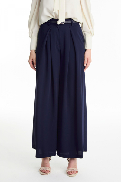 Zühre Кемер Детальний широкий штанини синій брюки 0222